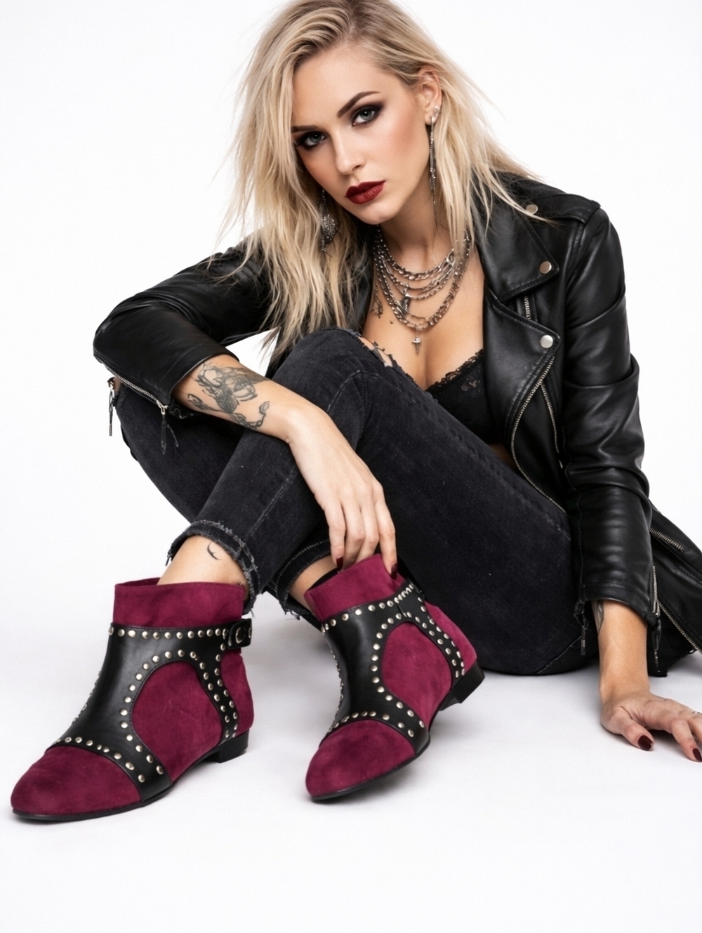 Madison Harding Purple‎ Biker  Ankle Boots 9.5